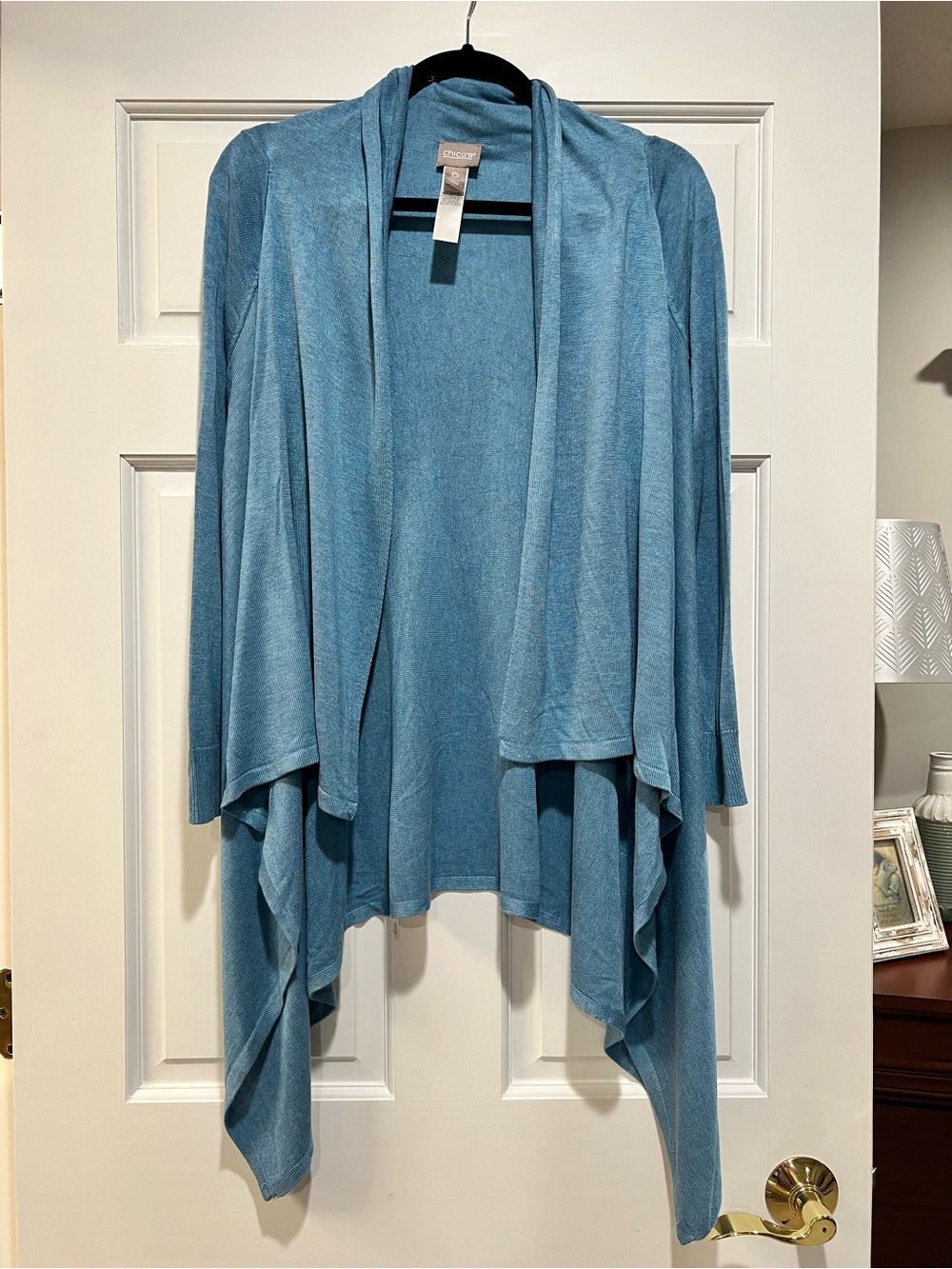 Chico’s Blue Draped Open Front Sweater Cardigan